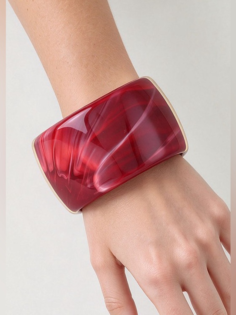 Wide Marbled Resin Hinged Cuff Bracelet with Gold Hardware